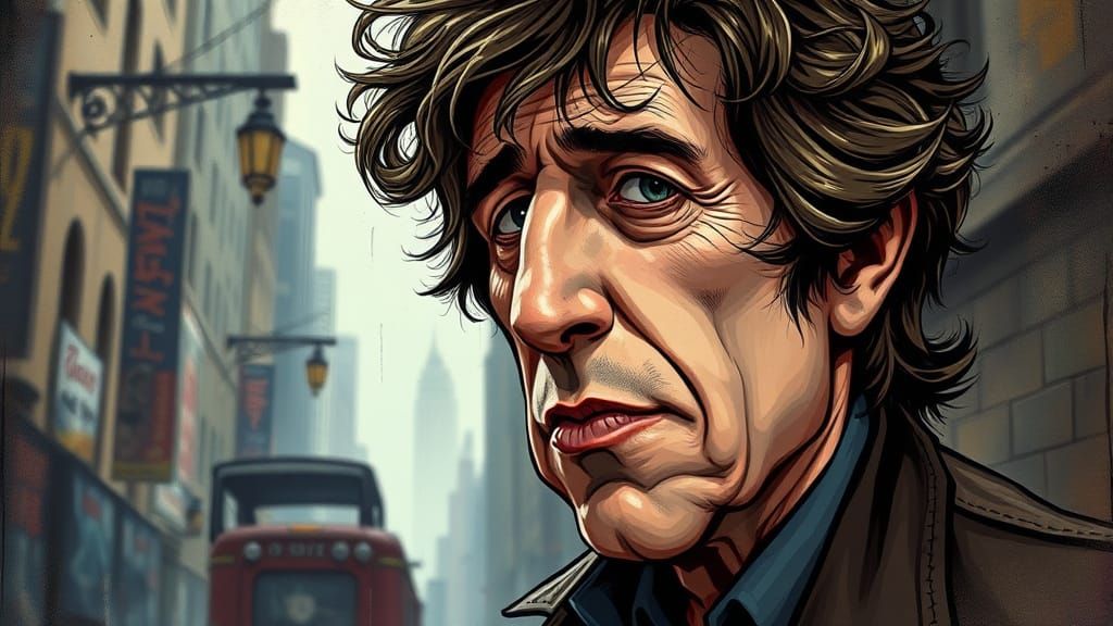Hyper-Realistic Bob Dylan in Urban Landscape