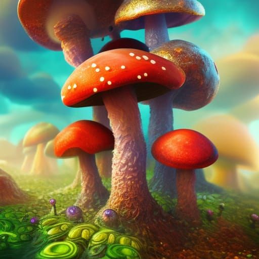 Fantastical Mushrooms in Detailed Matte Painting