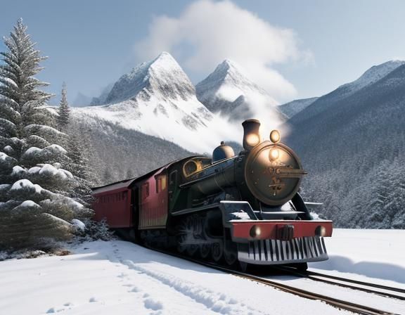 Christmas Train Journey Through Snowy Mountains