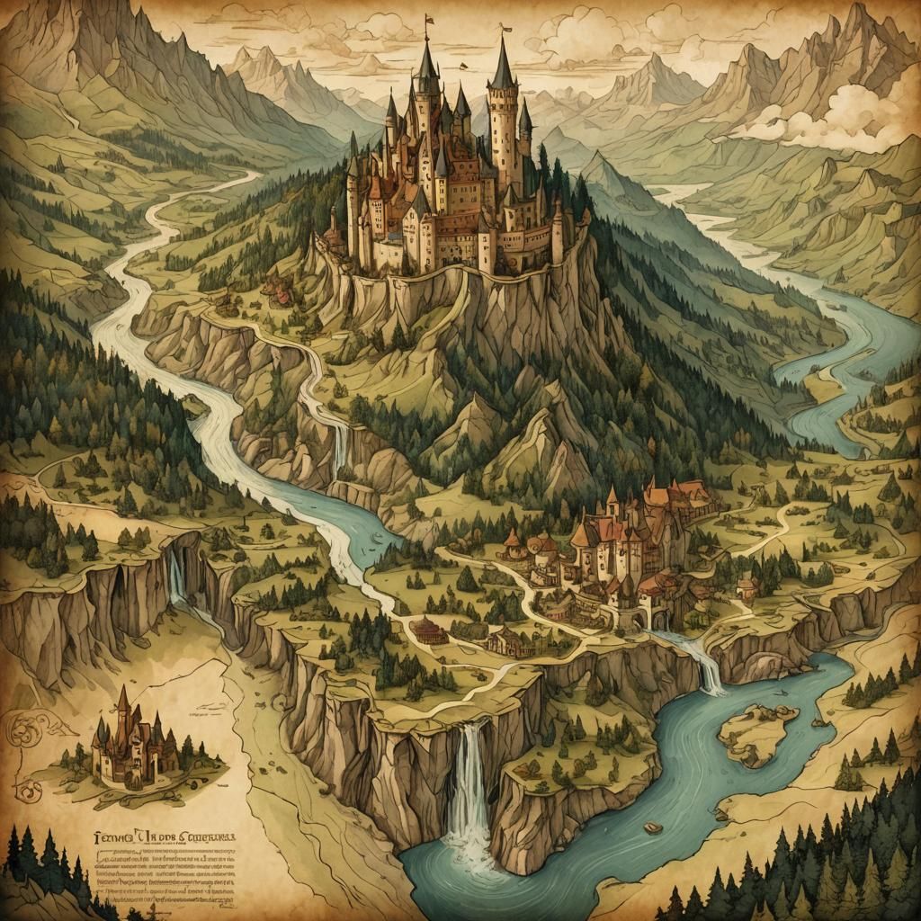 Fantasy Map of Medieval Kingdom on Parchment