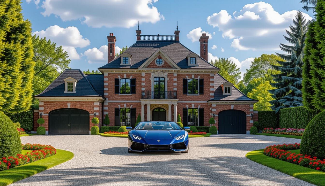 Victorian Chateau with Lamborghini in Summer