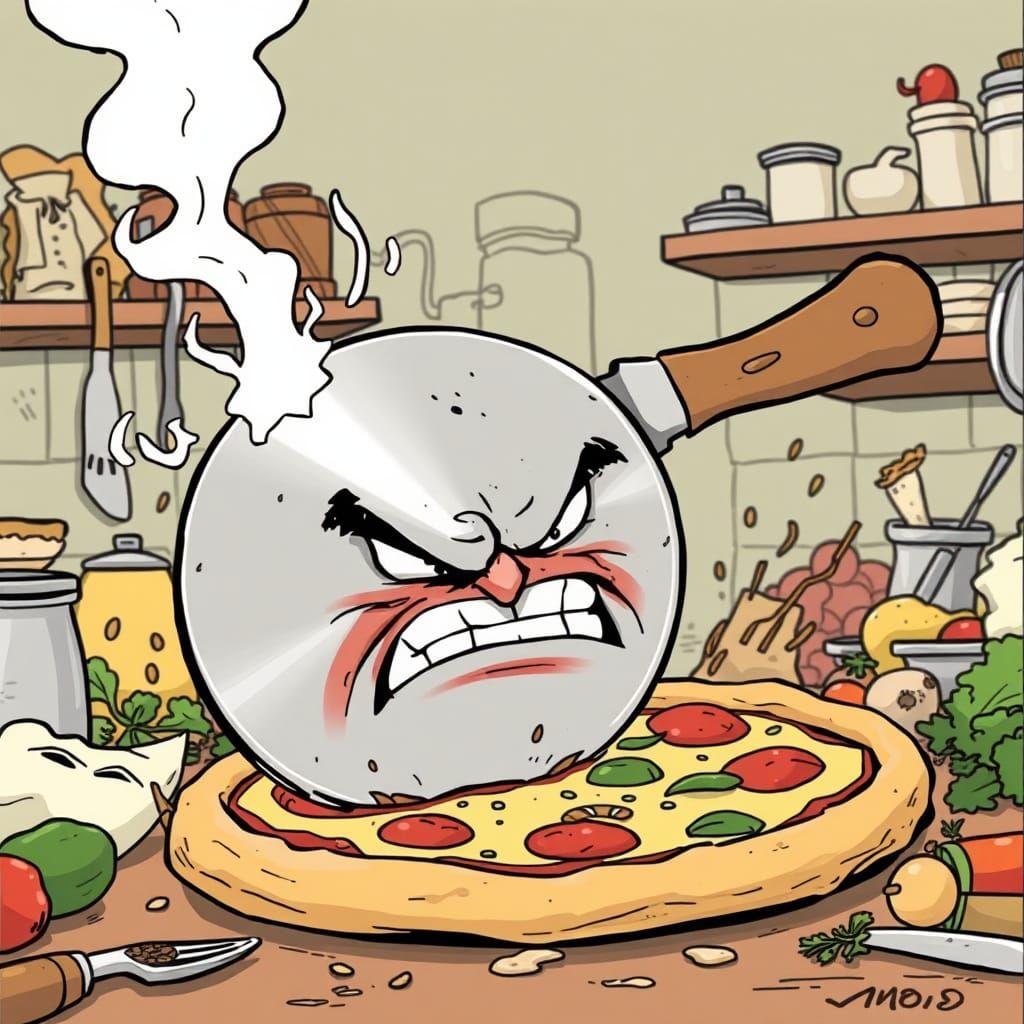 Furious Pizza Cutter in Ligne-Claire Style