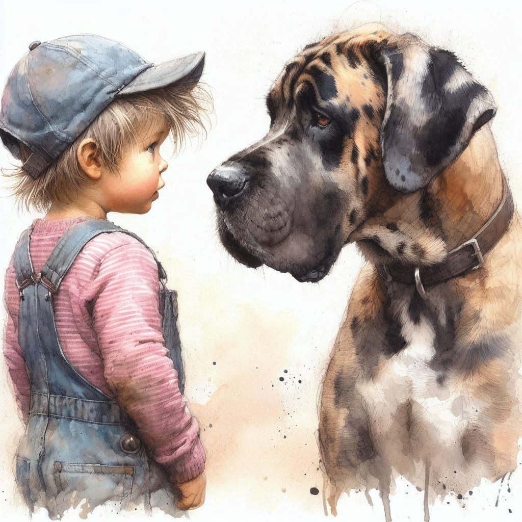 Aquarelle  Bill & Sultan the Dog
