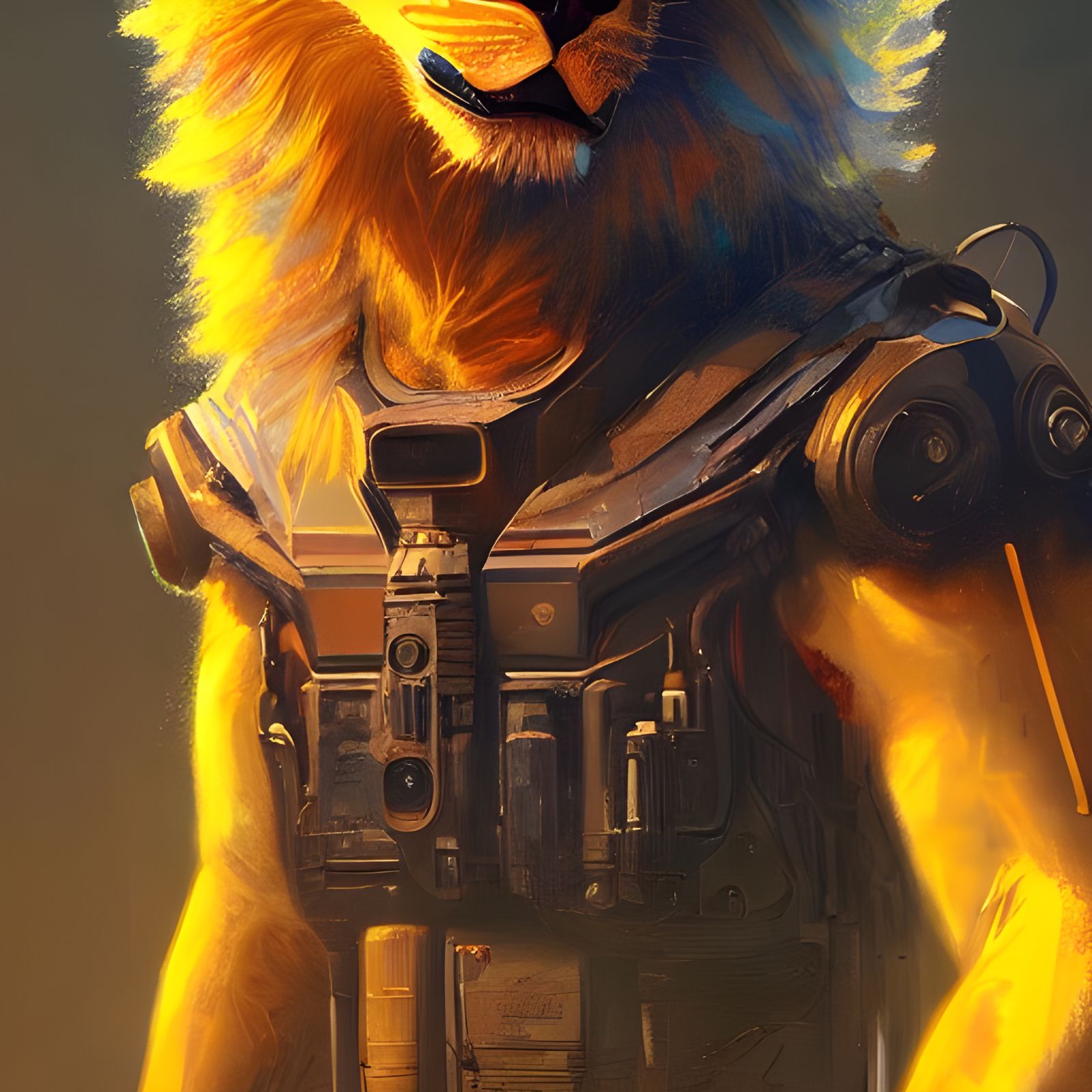 Cyberpunk Lion Digital Painting, Trending on Artstation