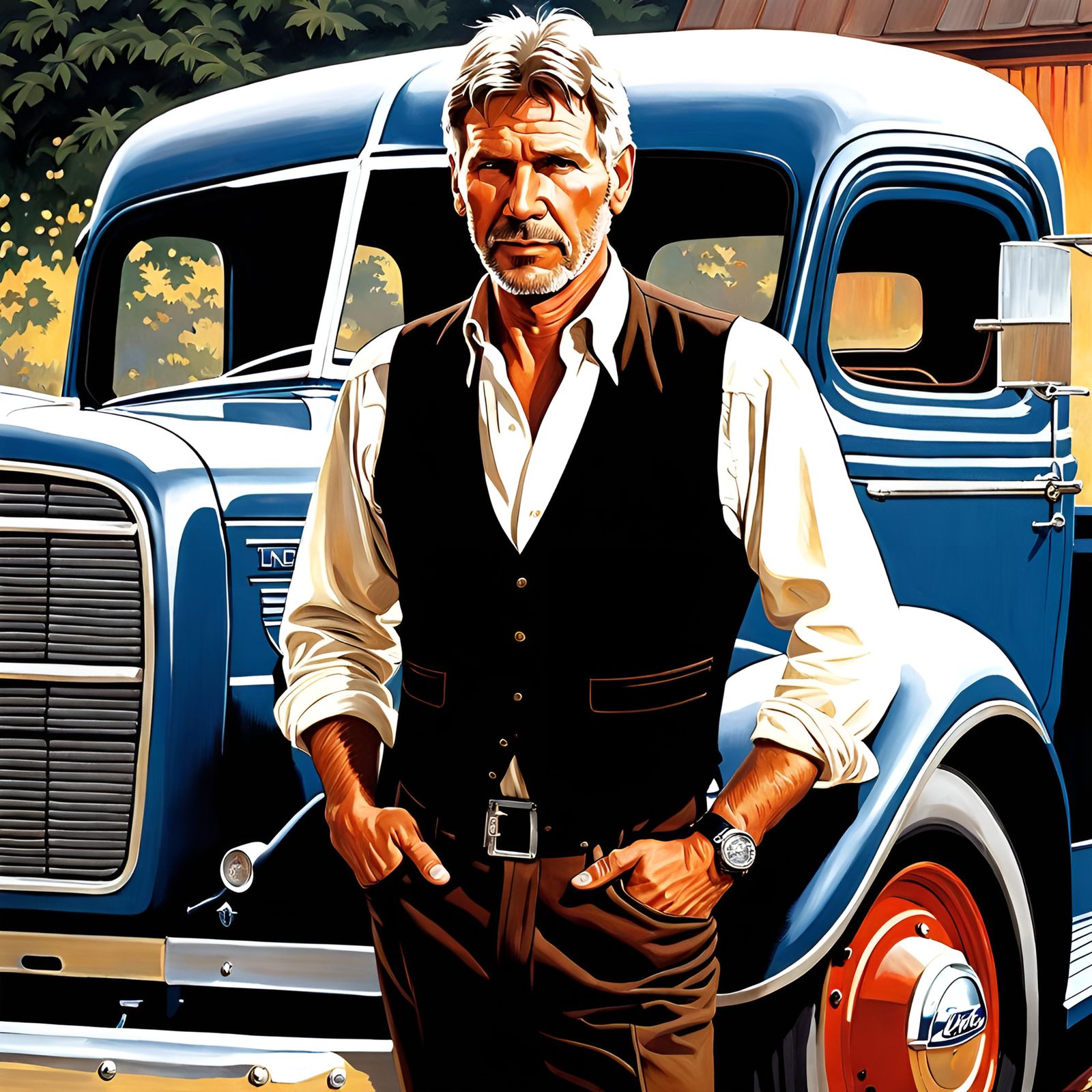 Classic Truck Portrait in Golden Age Illustration Style