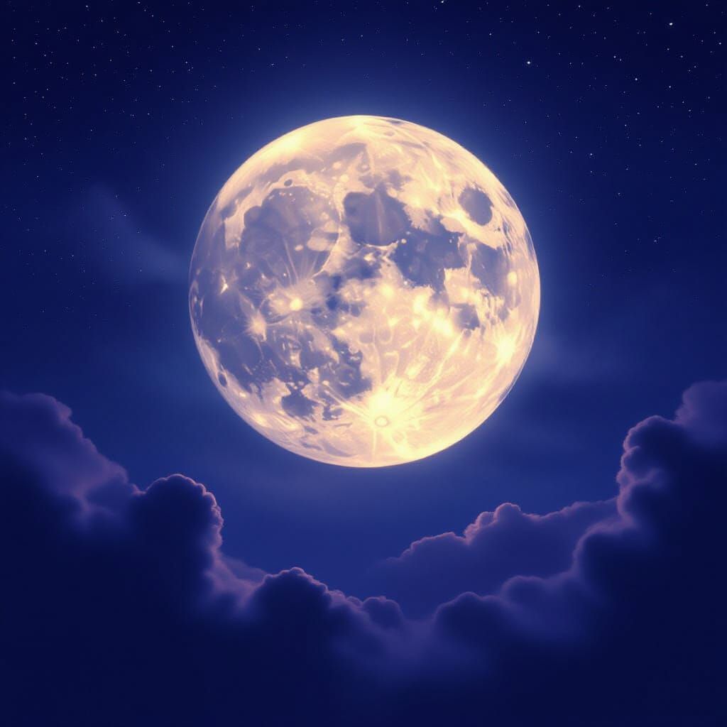 Ethereal Full Moon in a Starry Night Sky