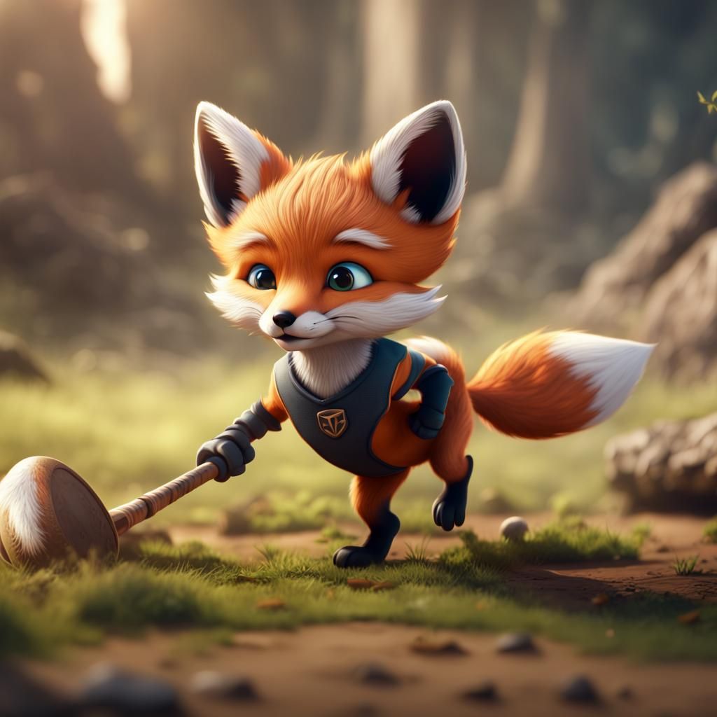 Fox Cub Doing Sports: Detailed Matte Painting
