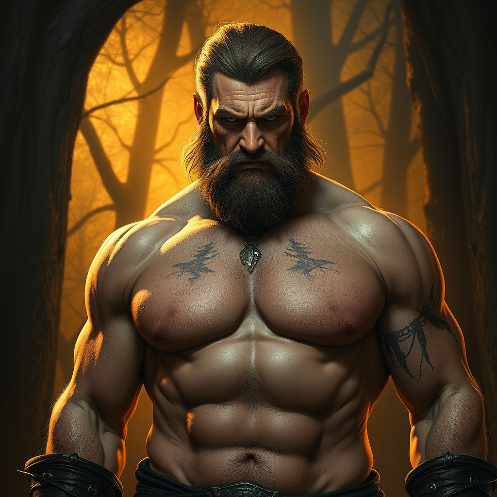 Brooding Gaston in Dark Fantasy Forest, Digital Art