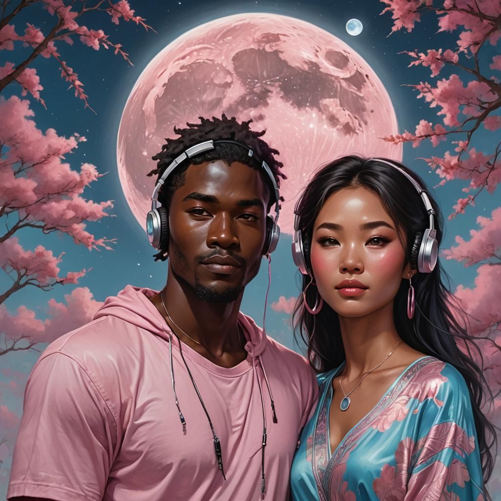 Beautiful melanin man and Asian woman,in a very relaxed pose...