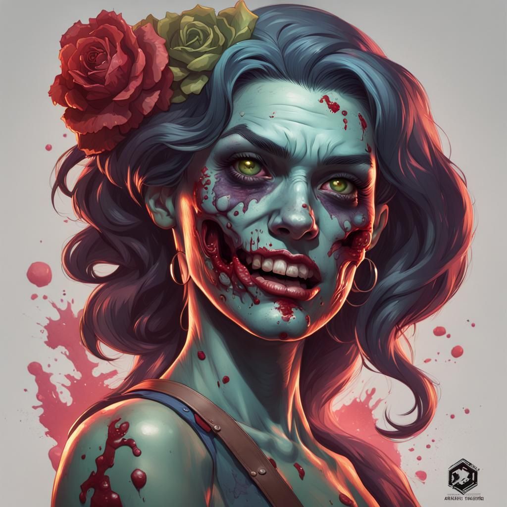 Zombie Pinup Girl Portrait in Hyperdetailed Style