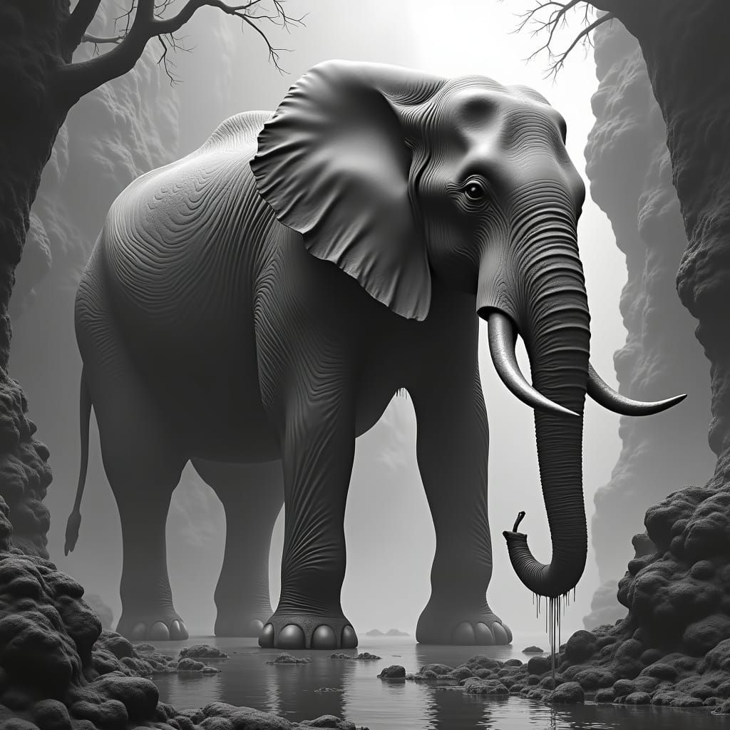 Elephant Drenched in Infinite Spiral of Lysergic Acid in Con...