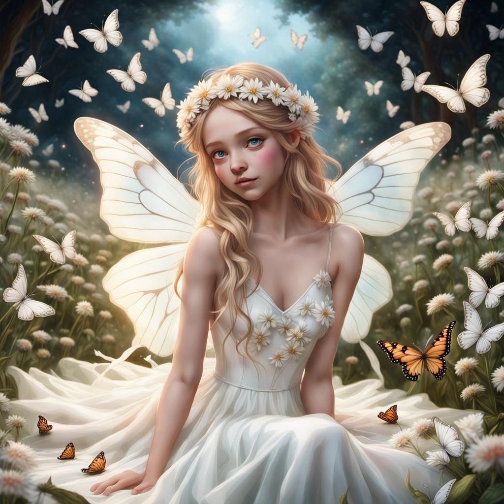 Luminescent Fairy in Butterfly Field: Digital Matte Painting