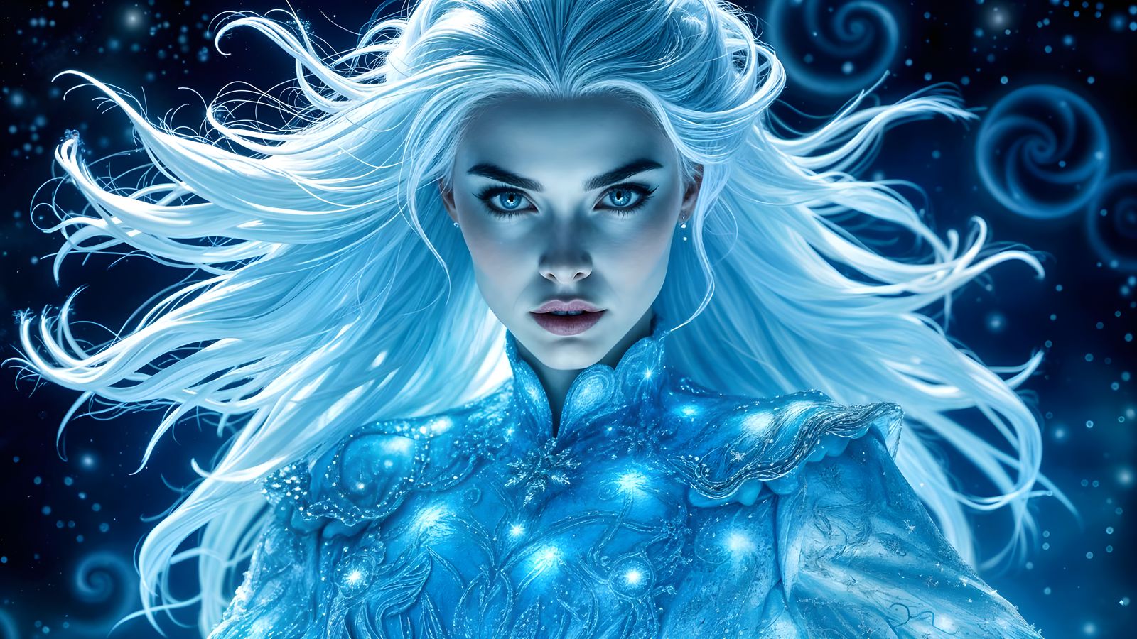 Ethereal Snow Queen in Cosmic Regalia