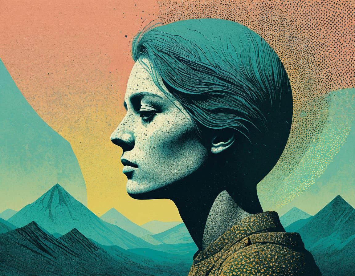 Abstract Sun Portrait in Vibrant Halftone Style