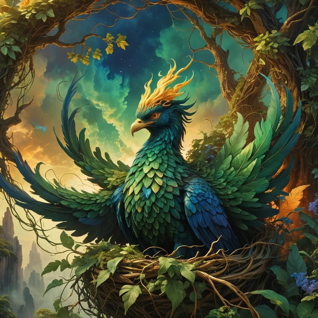 Majestic Wind Phoenix Nesting: Fantasy Concept Art