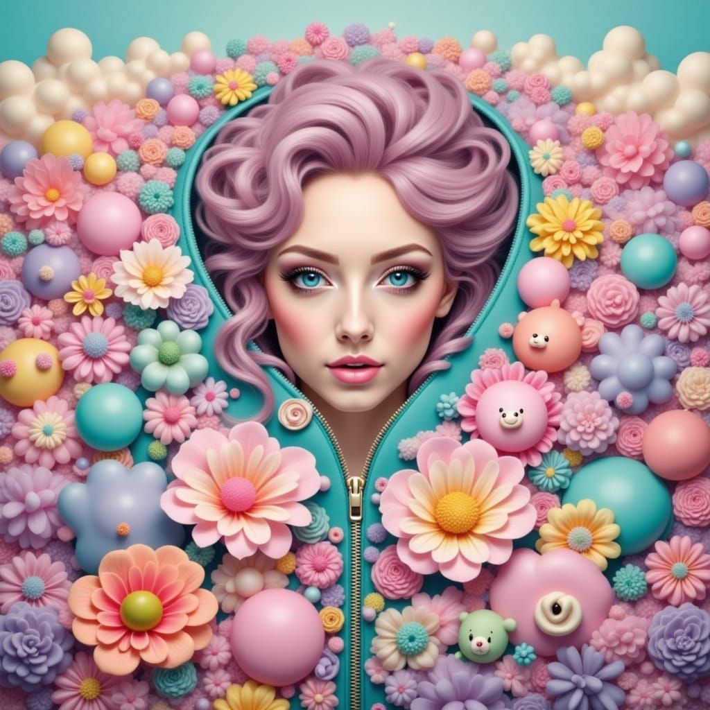 Whimsical Woman with Zipper in Surrealist Style