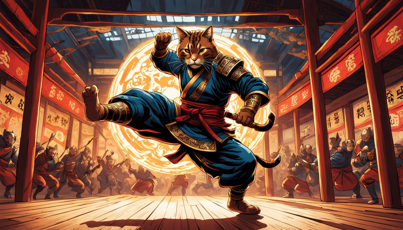 Fierce Cat's Spinning Kick: Comic Book Style Dojo