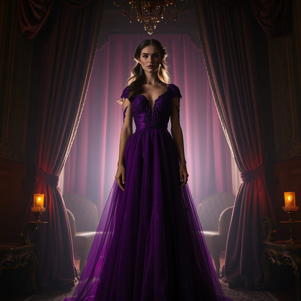 Mystical Woman in Purple Dress, Art Nouveau Style