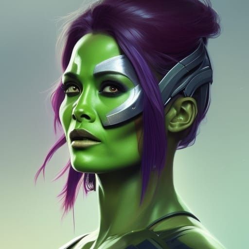 Gamora Portrait in Hyperdetailed Splash Art Style
