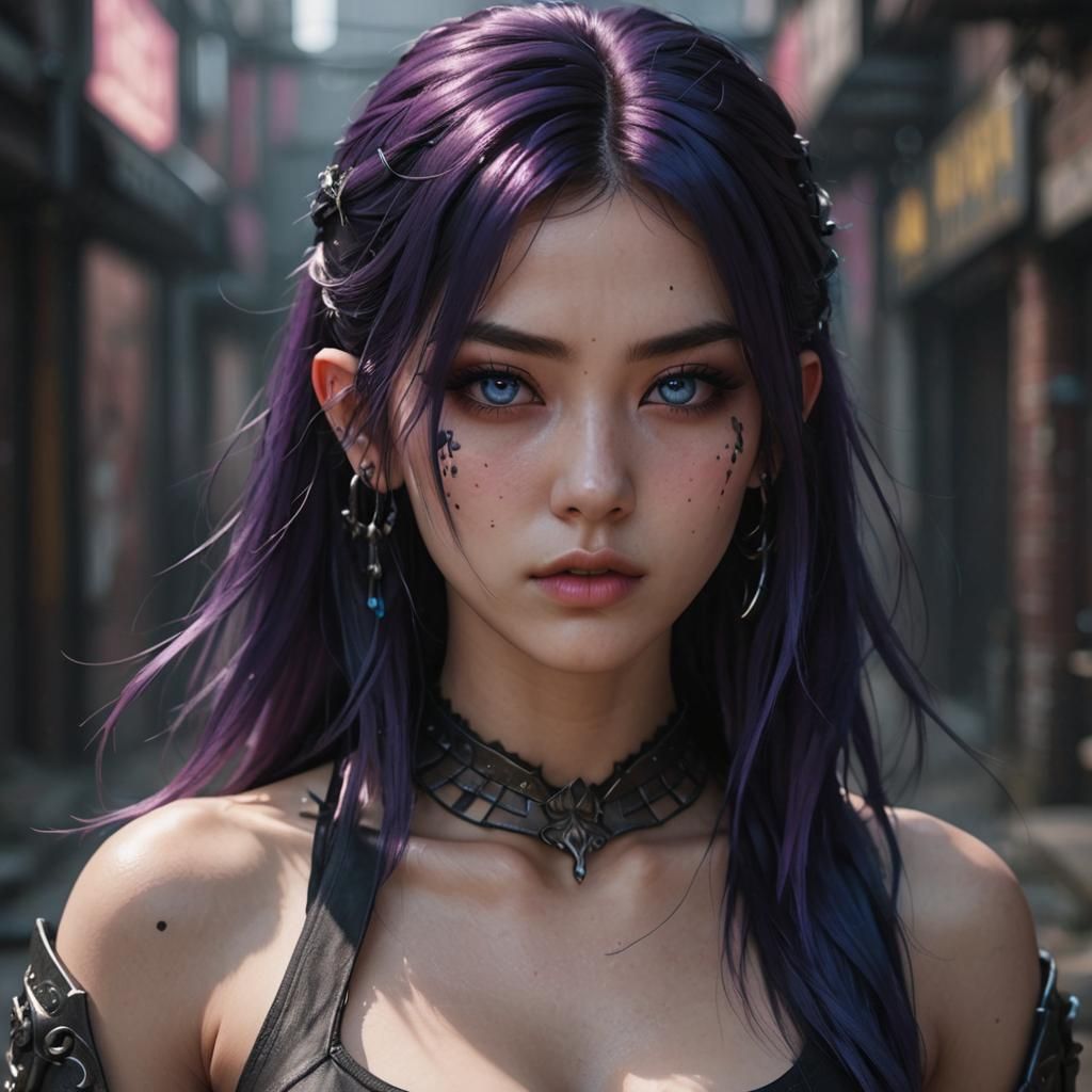 Korean Emo Warrior Girl with Ray Traced Lighting