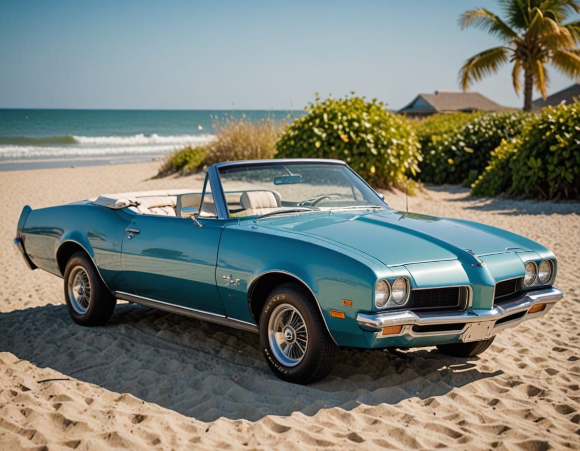 Classic Pontiac Sunbird Convertible on a Sunny Beach