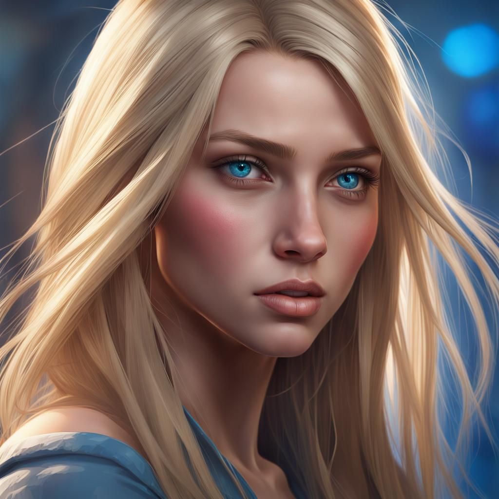 Detailed Portrait of a Blonde Teenage Girl