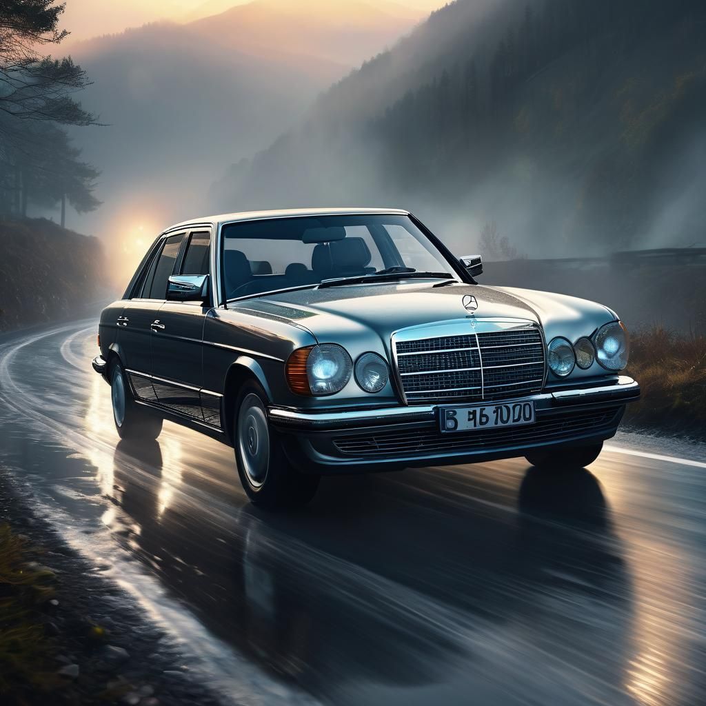 Mercedes E500 on Misty Mountain Road: Digital Art