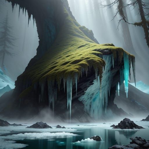 Glacier-Moss on Ice: Dark Fantasy Concept Art