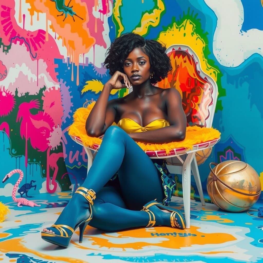 Confident Transgender Woman in Afrofuturist Techno Landscape