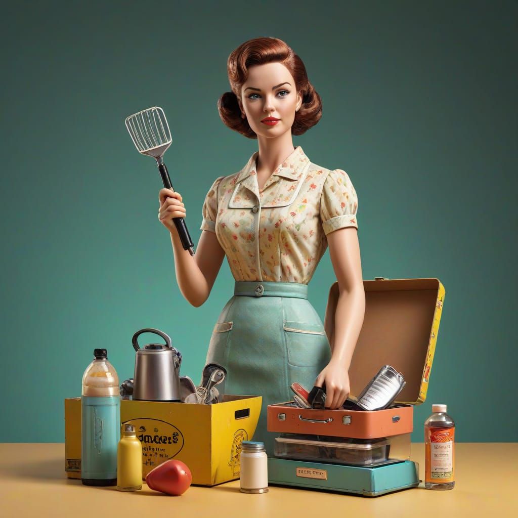 1950s Housewife Action Figure in Vibrant Box Art