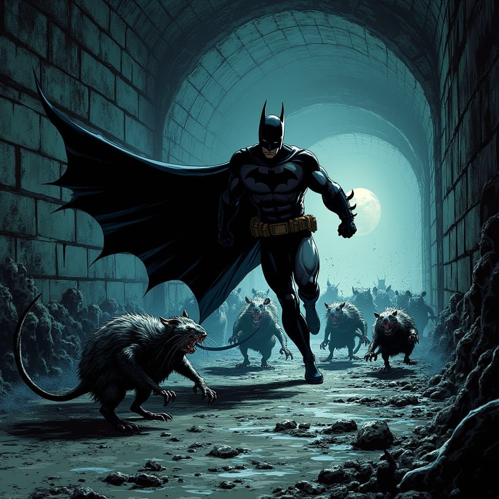Batman Evades Rat Horde in Grimy Sewer