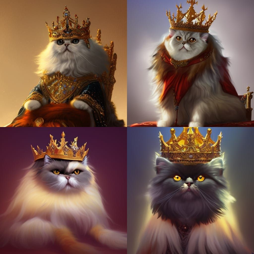 Persian Cat King on Throne: Hyperdetailed Concept Art