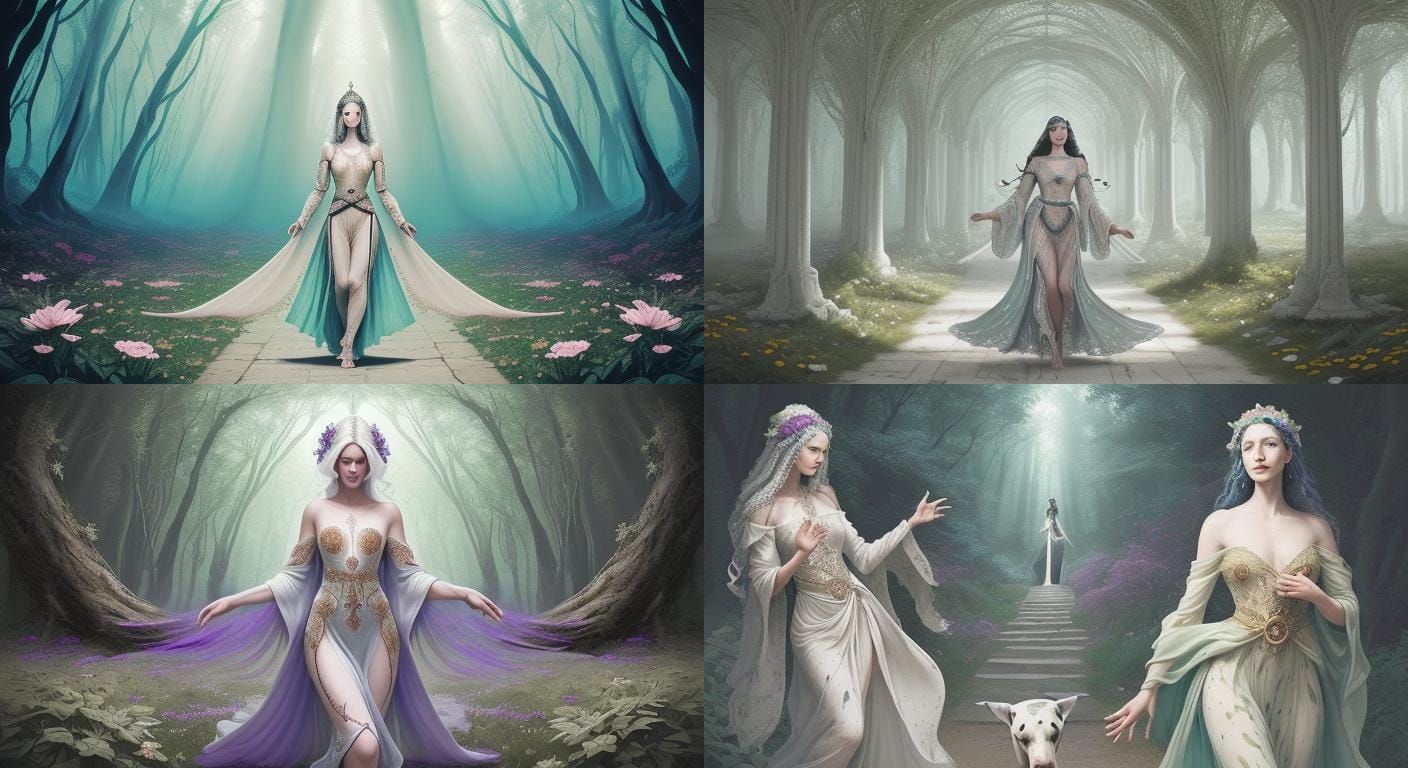 Gypsy in Nature-Inspired Couture with Dalmatian Companion