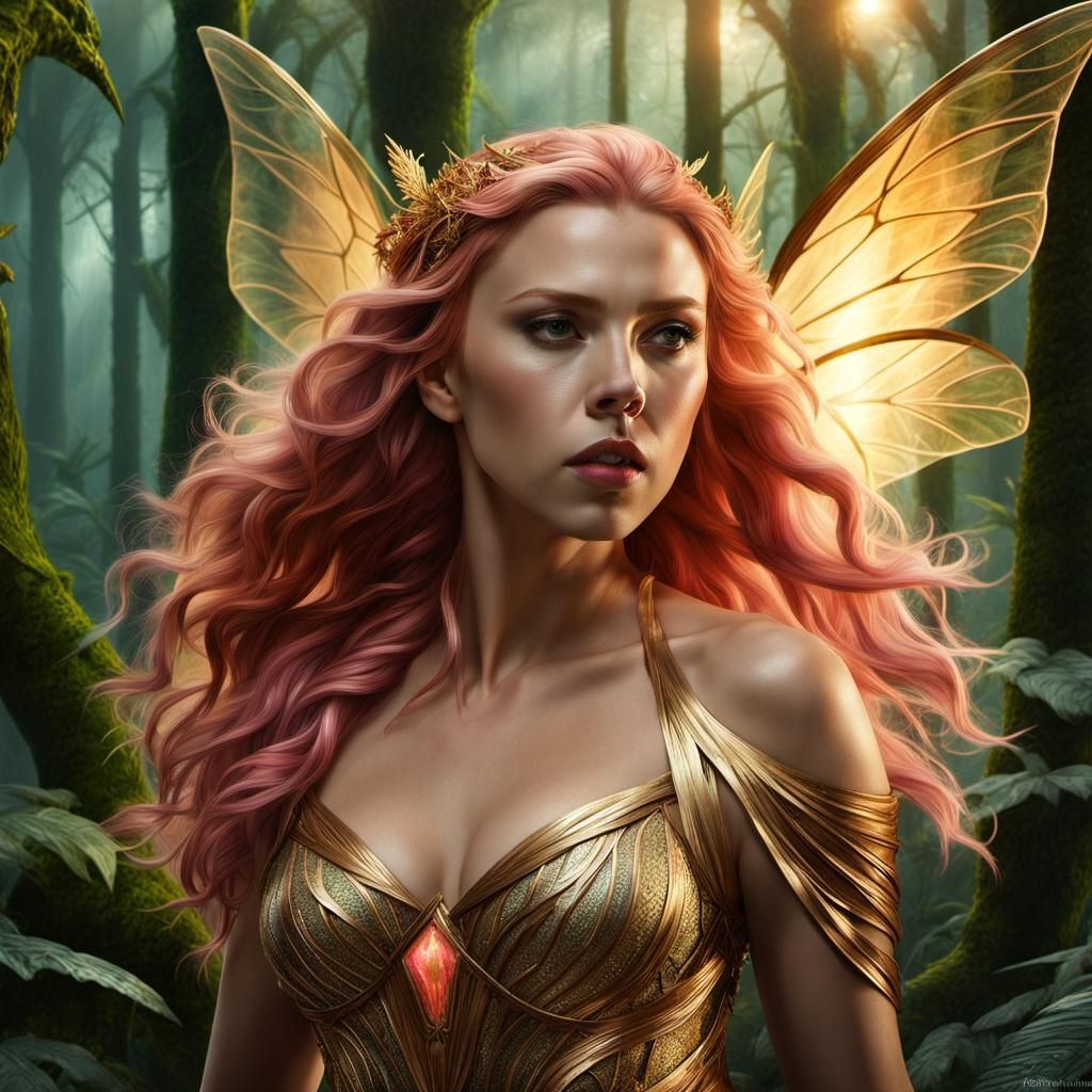 Crystal Fairy in Rainy Jungle, Digital Art