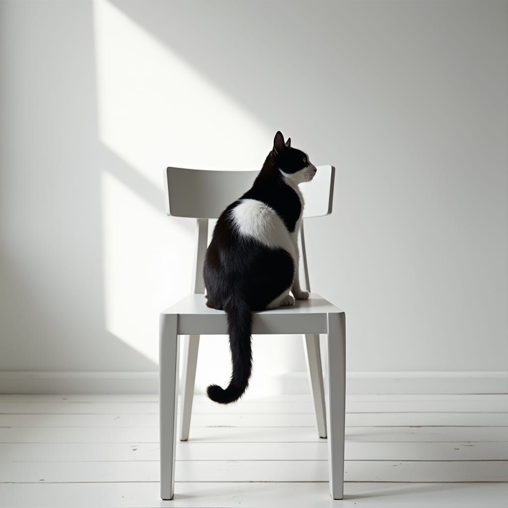 Sleek Black Feline in Minimalist White Room