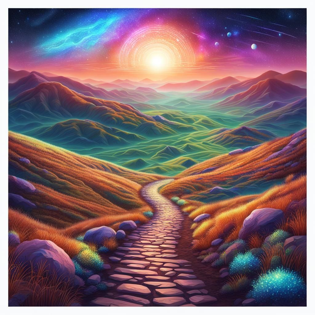Cosmic Dirt Path Across Hills by Amaringo