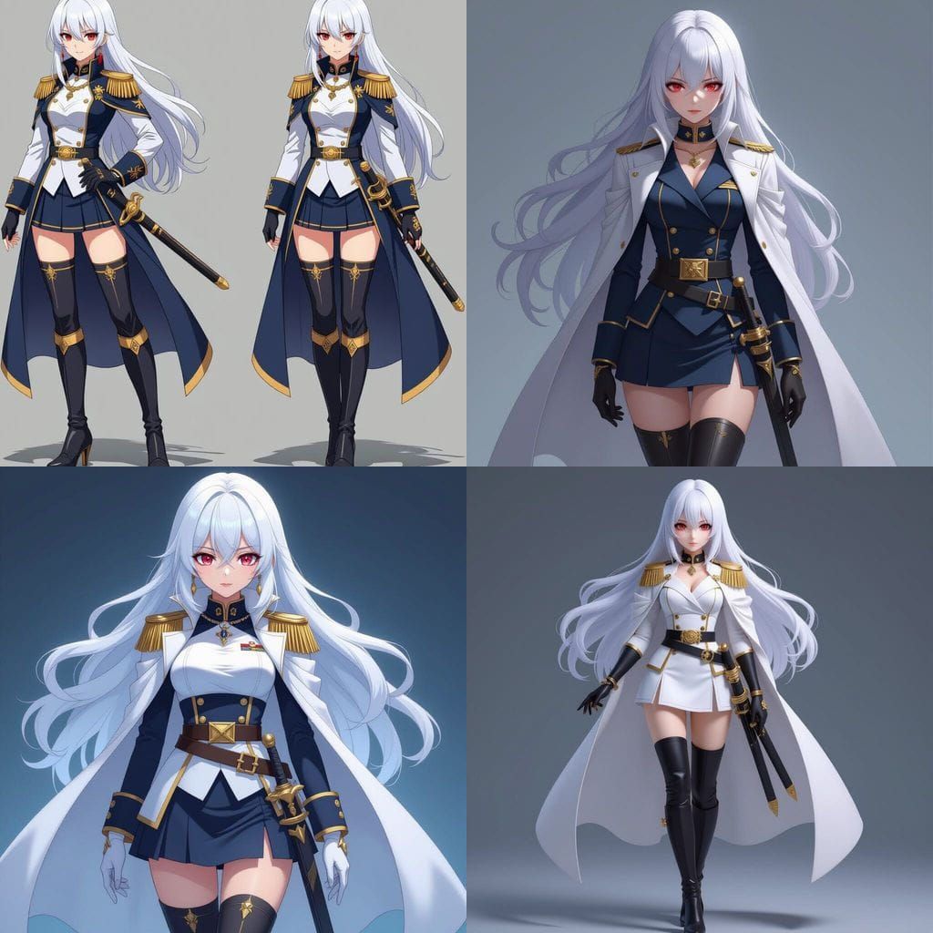 Anime Female Admiral with White Hair and Red Eyes