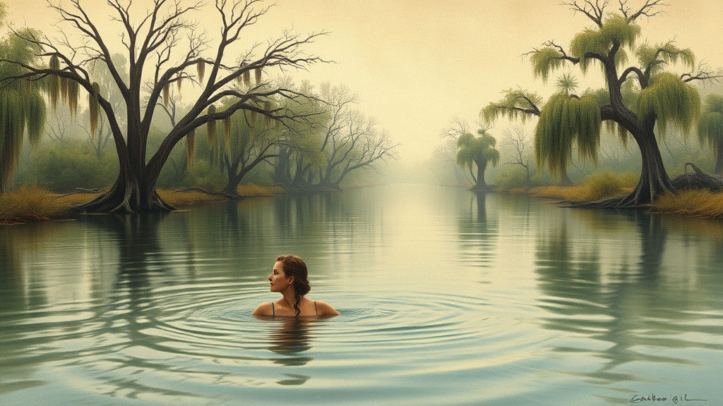 Louisiana Bayou Scene in Surrealist Style