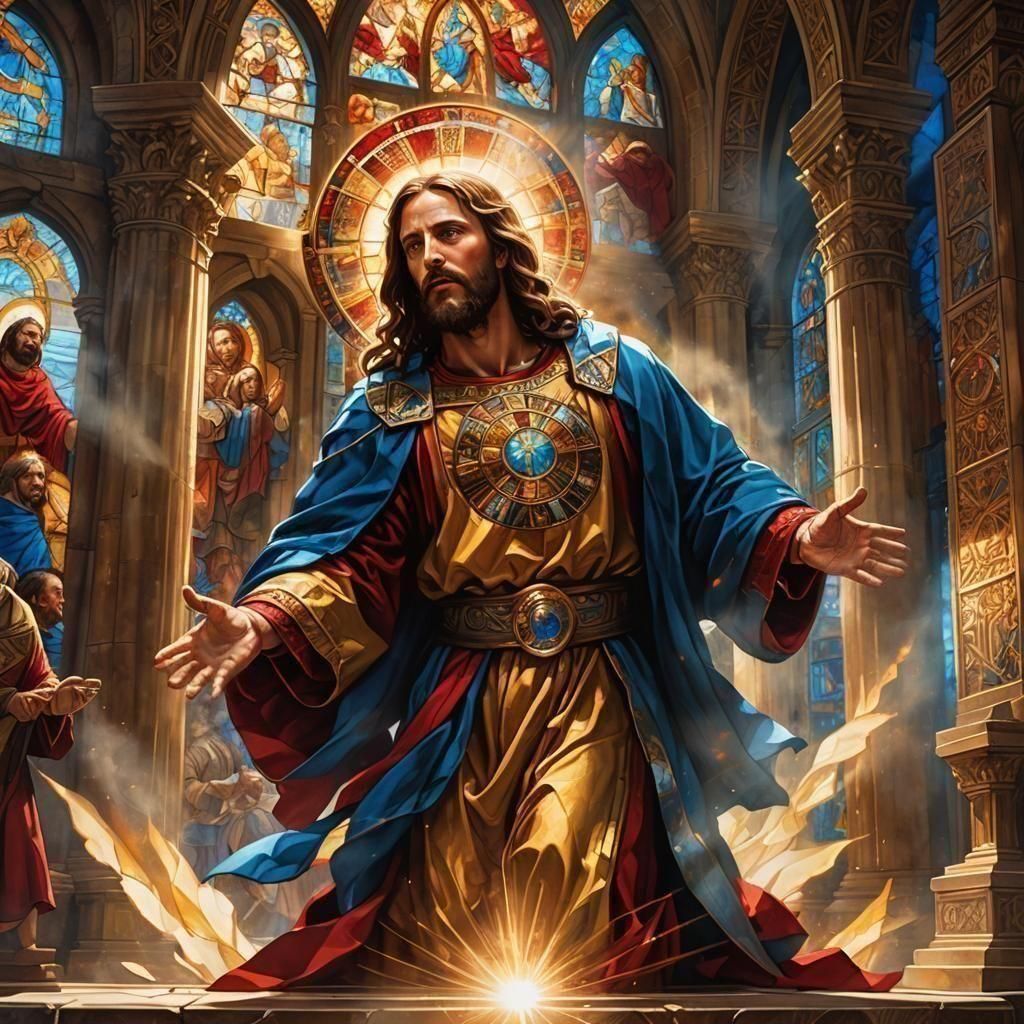 Jesus Flips Tables in Temple: Detailed Matte Painting