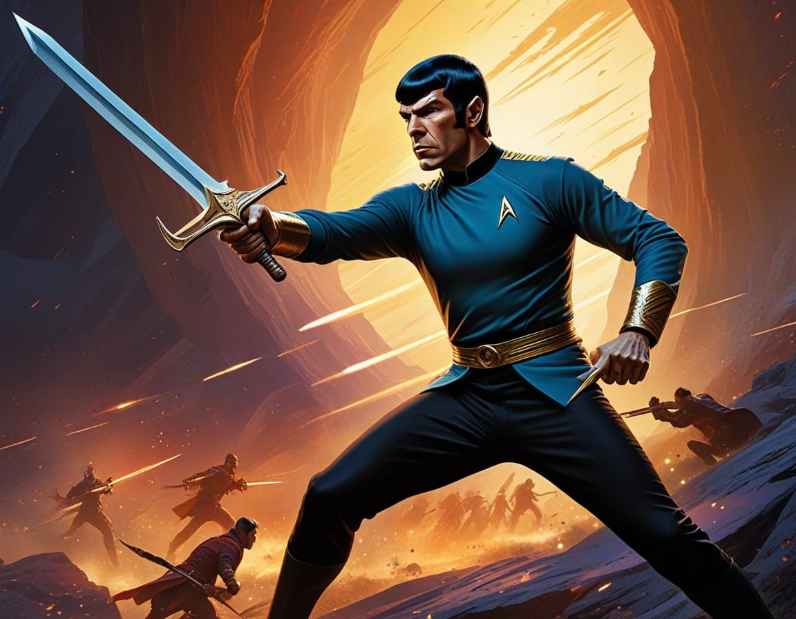 Epic Sword Fight with Spock in Futuristic Art
