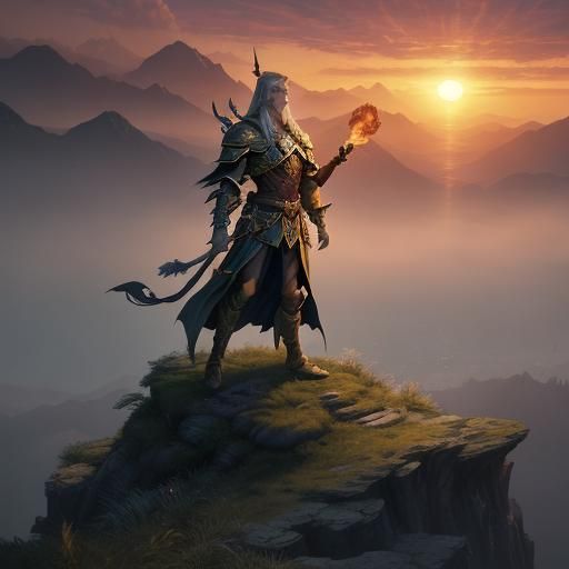 Victorious High Elf Warrior Overlooking Lodoss