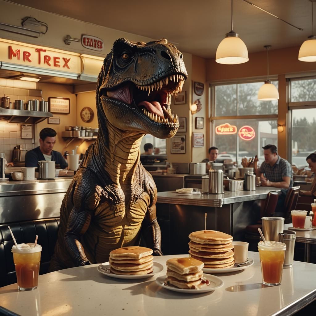 T-Rex Breakfast: Pancakes in a Retro Diner