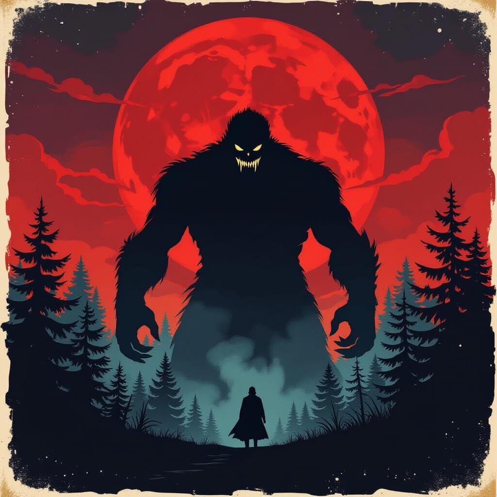 Vintage Horror Movie Poster with Monstrous Silhouette