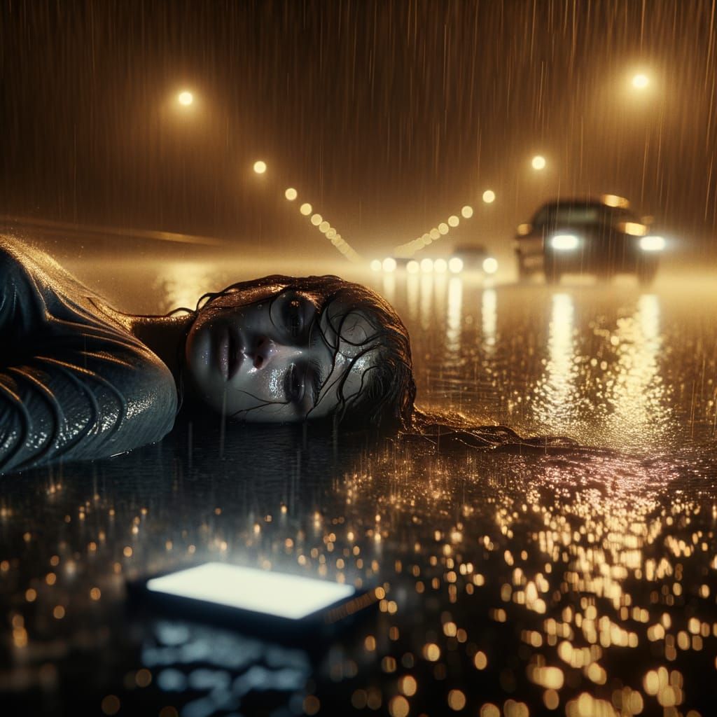 Rainy Night Highway Scene in 8K