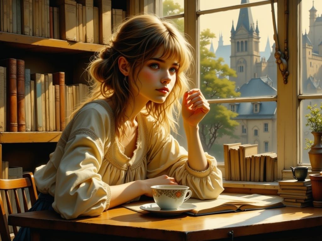 Radiant Young Woman in a Cozy Bookstore