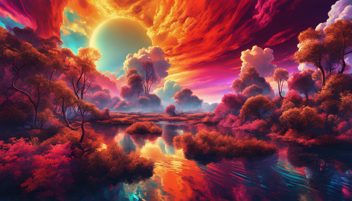 Dreamlike Woman in Surreal Psychedelic Environment