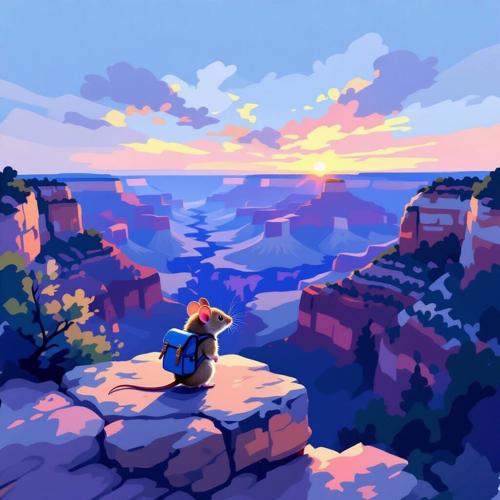 Mouse at Grand Canyon in Impressionistic Style