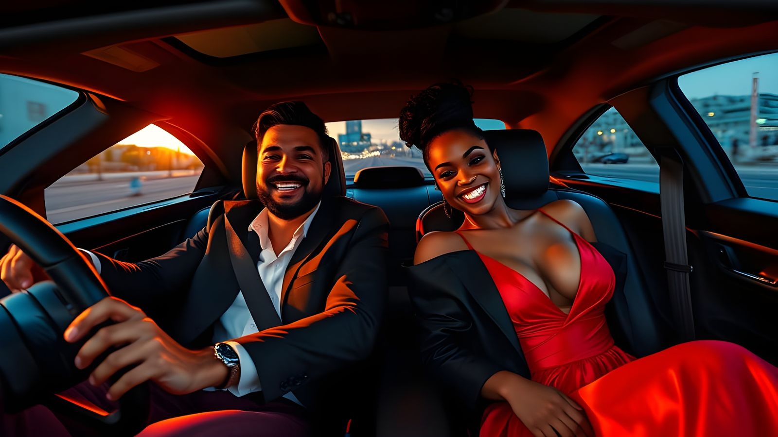 Euphoric Couple Cruises to Concert in Luxurious Black Ride