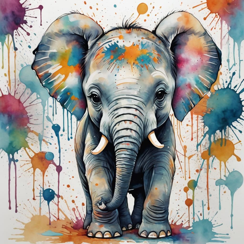Whimsical Watercolor Elephant Illustration in Pastel Colors