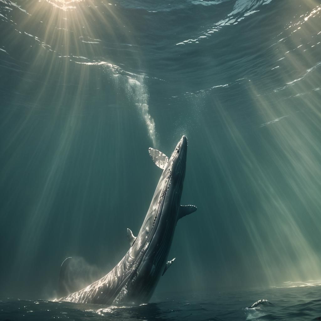 Blue Whales Swimming in Ocean Light